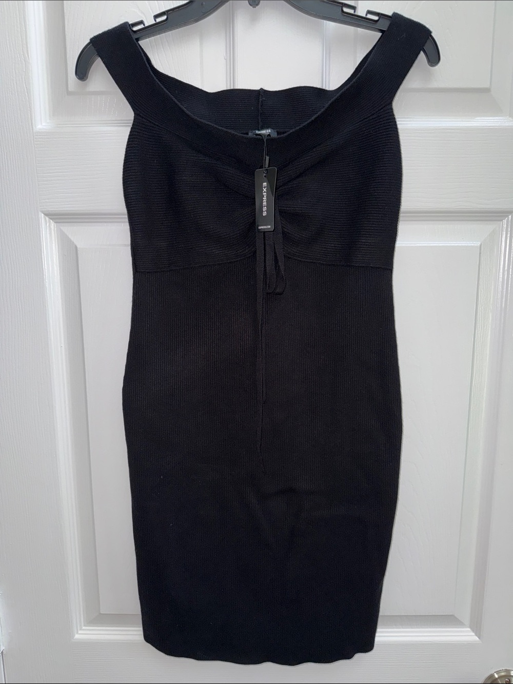 NWT Express Black One-Shoulder Ribbed Knit Dress Size L